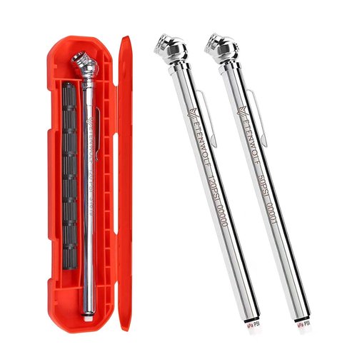 ETENWOLF Tire Pressure Gauge Set - 2 Pack (10-50 PSI, 20-120 PSI) with 16 Tire Caps | Stainless Steel Car Accessories