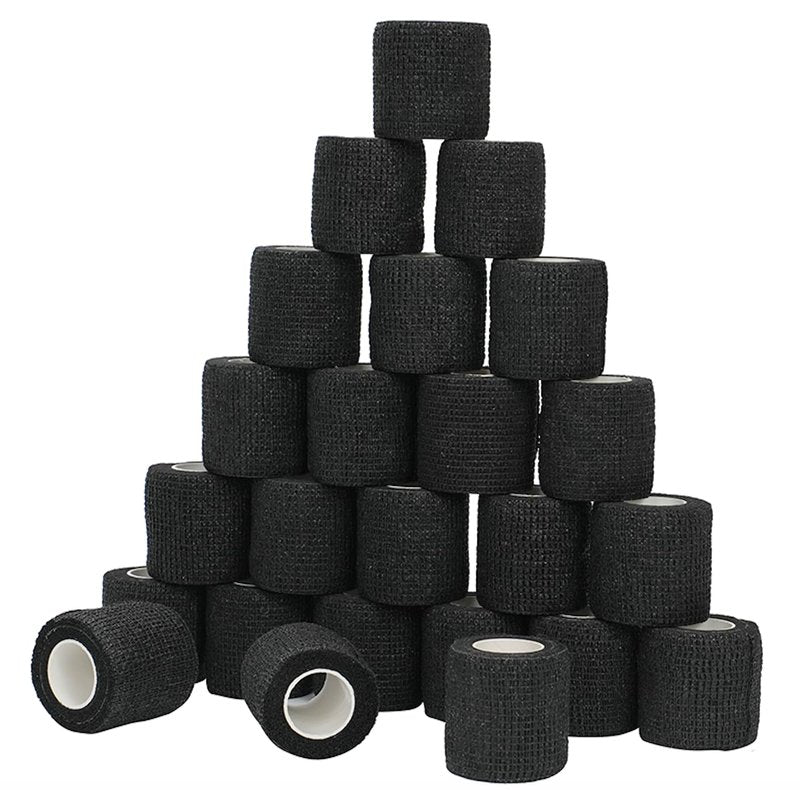 Outchoo 24 Pack Self Adhesive Bandage Wrap - 2" X 5 Yards Cohesive Bandage Wrap for Ankle, Knee, Wrist Support – Lightweight, Breathable, Stretchy, No Stick to Hair (Black)