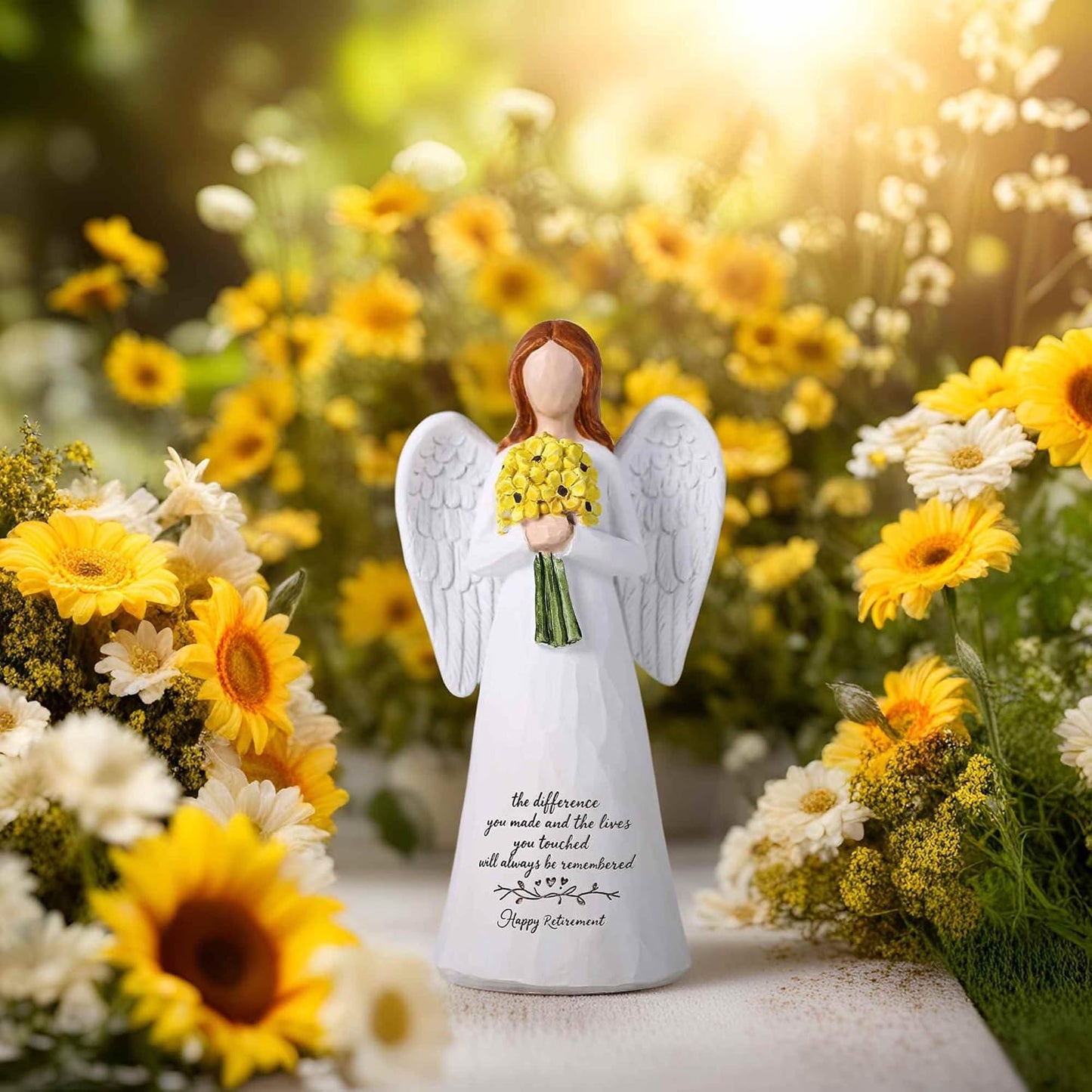 Skiennix Angel Figurine - 5.6'' Retirement Gift for Women | Guardian Angel Holding Sunflowers