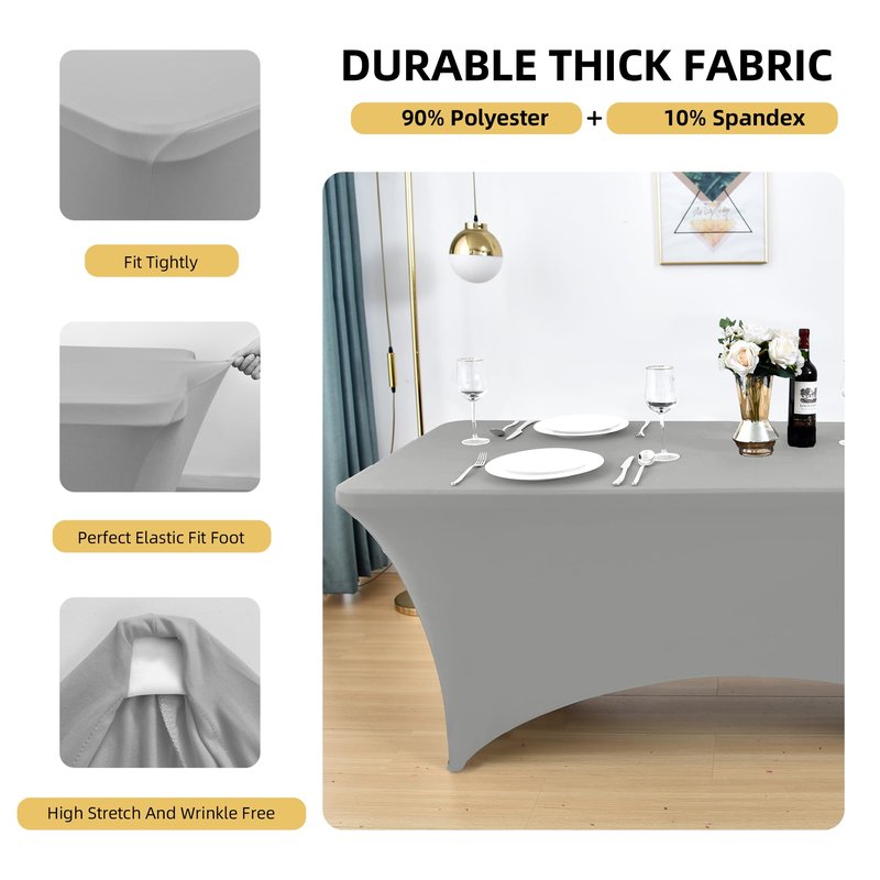 ZarzaaSik 112 2-Pack 6ft Spandex Table Covers for Rectangle Standard Folding Tables - Wrinkle Resistant Stretch Tablecloths - Ultimate Fitted Table Protector for Parties, Banquet, and Wedding