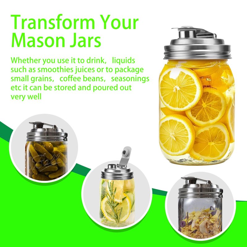 Mason Jar Wide Mouth Lid Stainless Steel Pour Spout Flip Cap,2 Pack Mason Jar Anticracking Pitcher Rust Leak Proof Seal Cover for Home Brewing Fruit Fermenting Drinks Salad (Wide Mouth)