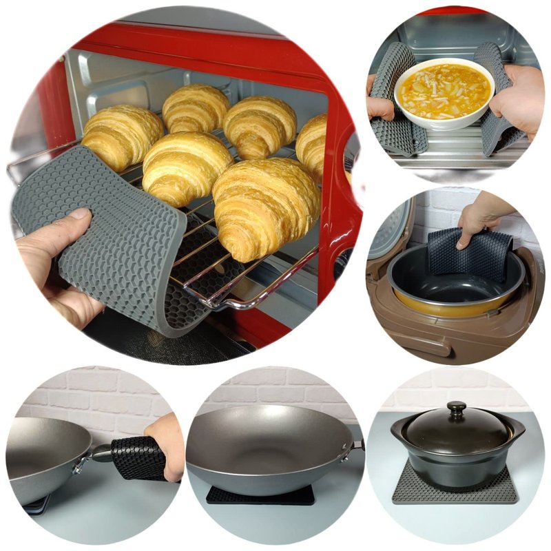 Hotsyang Silicone Trivets Mats Set, Hot Pads and Trivets for Hot Dishes, Pots and Pans, Black Silicone Hot Pads for Kitchen Table, Square Trivet Mat Set of 4