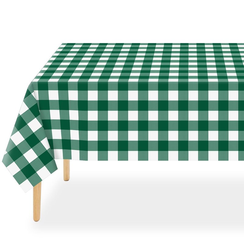 QIKSION Green Gingham Tablecloth Disposable 2 Pack, 54 x 108 Inch Green and White Checkered Table Cloth for Camping, Birthday, Masters Golf Party Supplies, Rectangle, Plastic Table Cover