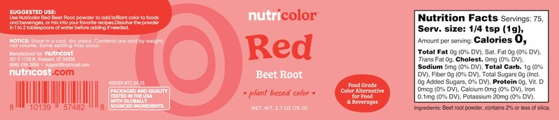 Nutricost Red Plant Based Food Coloring From Beet Root Powder (75 Servings) - Nutricolor Color Alternative For Food & Beverages