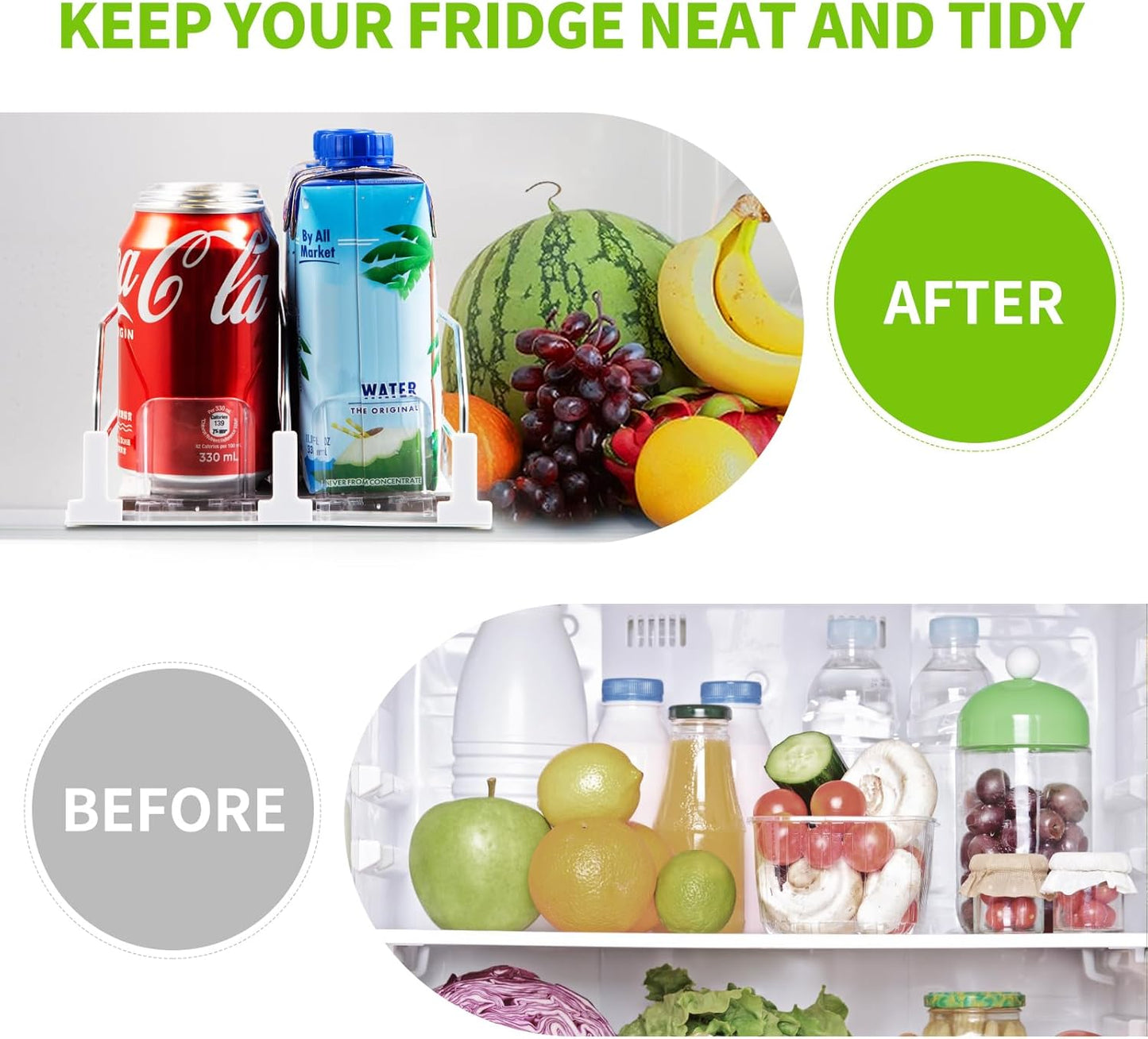 Skiennix Drink Organizer - Automatic Soda Can Dispenser for Fridge Holds Up to 10 Cans | 2 Rows
