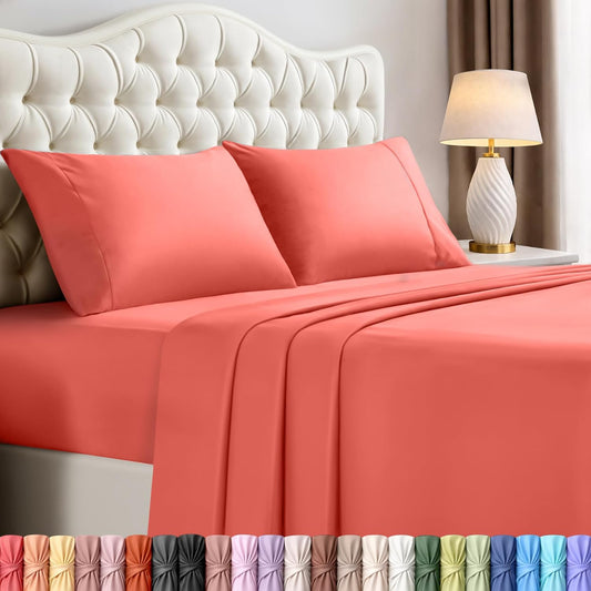 Utopia Bedding Full Size Sheet Set - Soft, Breathable Microfiber, 4-Piece in Coral | Oeko-Tex Certified