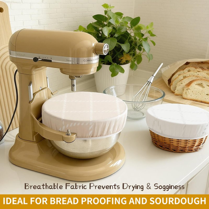 Reusable Bowl Covers for Bread Proofing- 3pc Beeswax Bowl Covers Reusable 8/10/12 Inch, 100% Organic Cotton, Elastic Cover for Sourdough- Shower Caps for Sourdough Bread, Dough Proofing & Food Storage