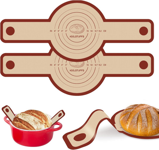 Skiennix Silicone Bread Sling - 2 PCS Non-Stick Red Baking Tools with Extra Long Handles | Dishwasher Safe