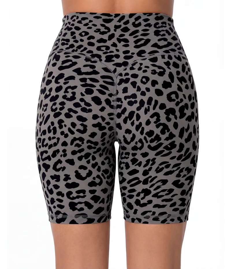 Sunzel 8" Waist Biker Shorts for Women No Front Seam Soft Yoga Workout Gym Bike Shorts Tummy Control Squat Proof Leopard Charcoal Gray X-Large