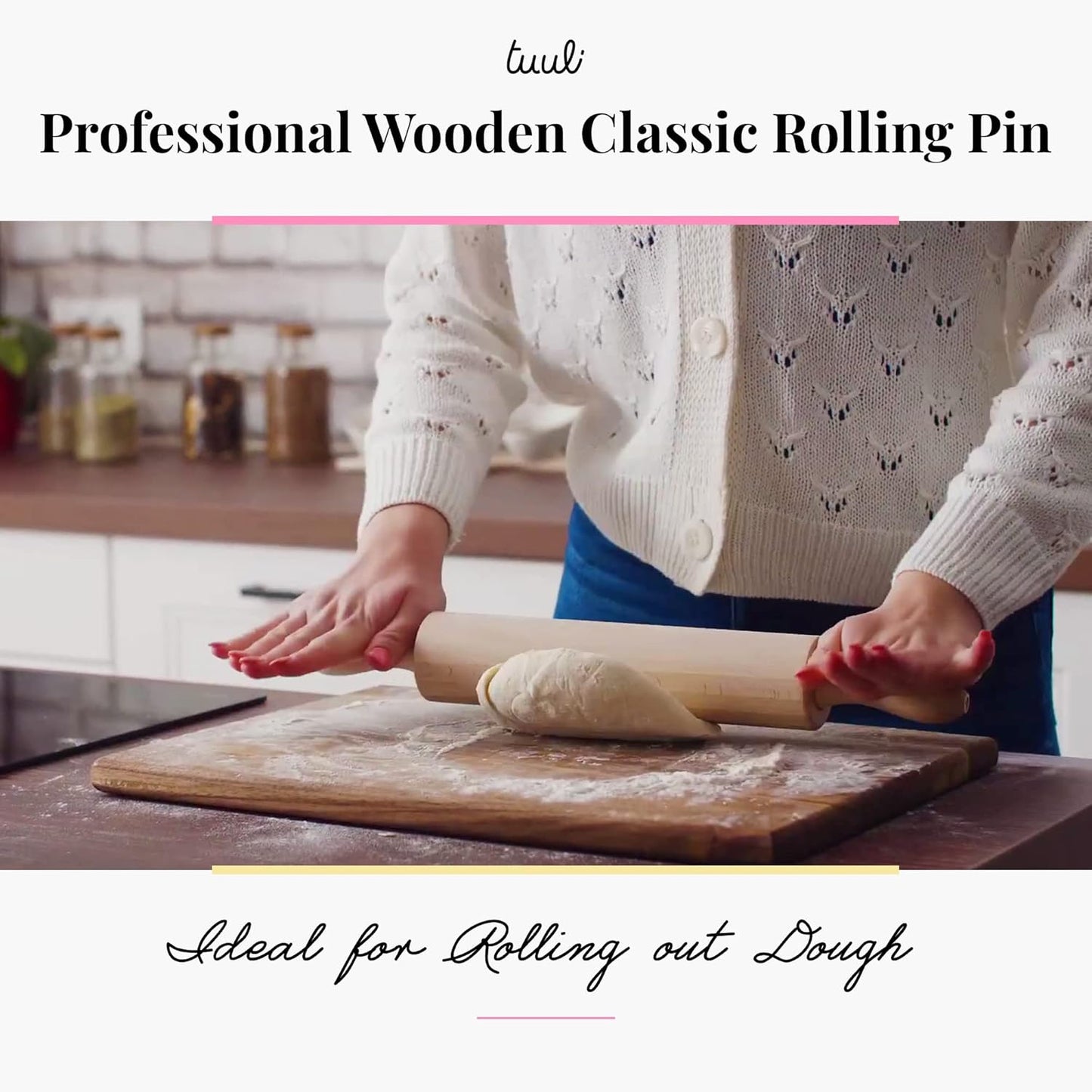 Tuuli Kitchen Professional Wooden Rolling Pin - Revolving Center, 17.3 x 2.2 Inches