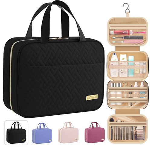 HOTOR Travel Toiletry Bag - Waterproof Hanging Makeup Organizer for Men & Women | Medium, Black
