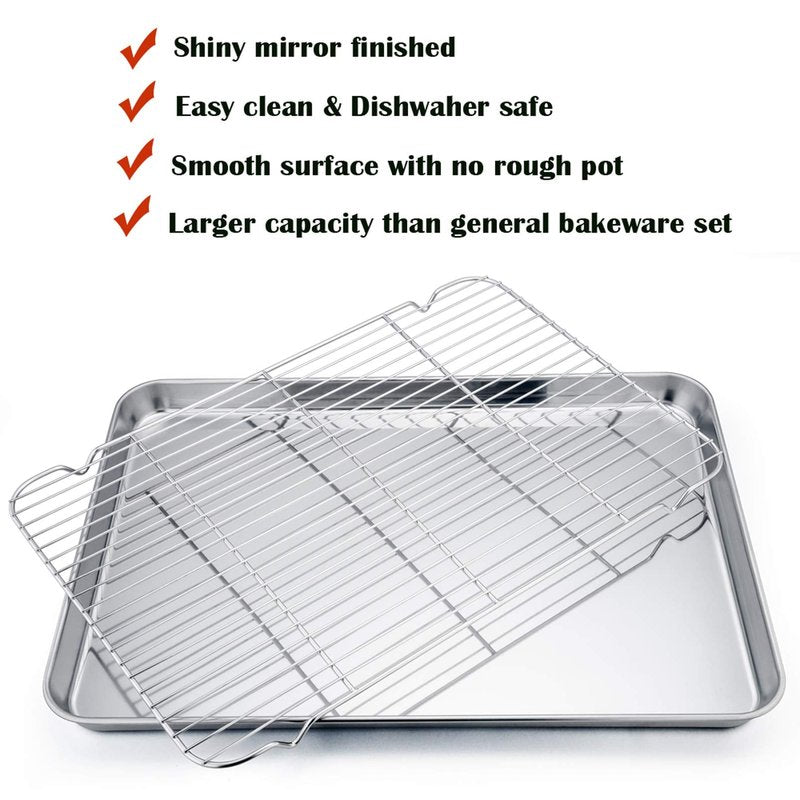 P&P CHEF 19.6 Inch Baking Sheet Pan with Rack Set, Stainless Steel Cookie Sheet Pan Tray with Cooling Rack for Oven Use, Cooking Roasting, Non Toxic & Dishwasher Safe, Heavy Duty