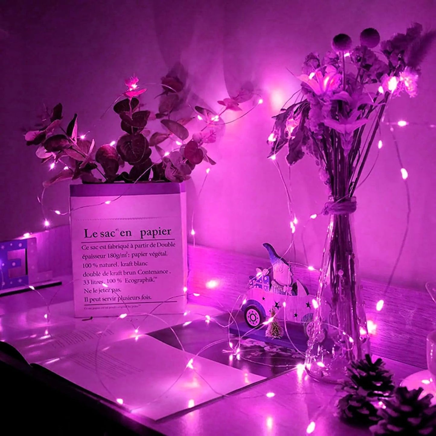 Skiennix 12-Pack Pink Fairy Lights - 7Ft 20 LED Twinkle String Lights | Battery Operated & Waterproof for Parties, Weddings, and Decor