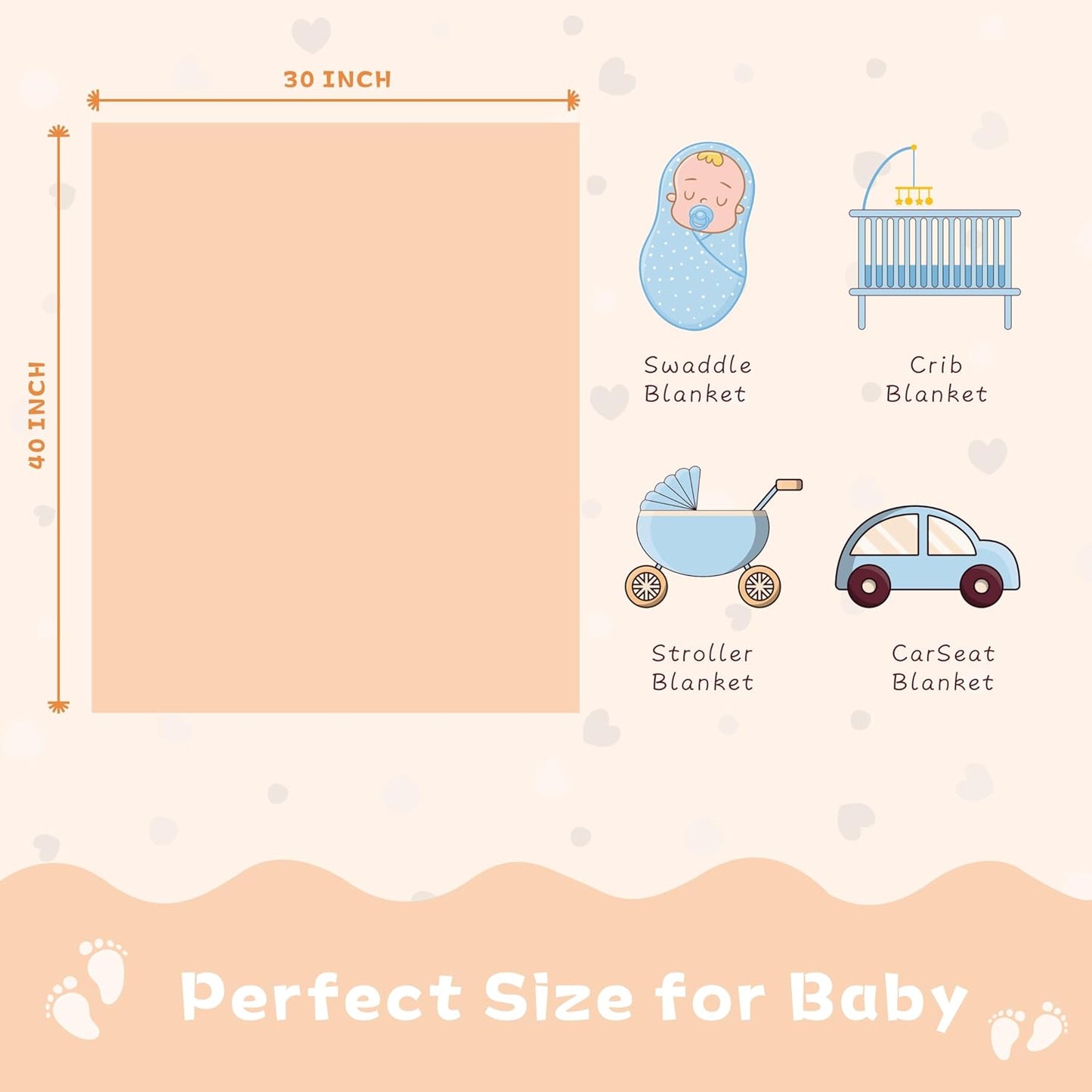 Yurhap Fleece Baby Blanket - Ultra Soft Heart Checkered Design | Cozy 30"x40" Apricot Pink for Infants