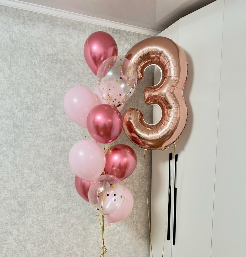Rose Gold 3 Balloon, Number Balloons 40 Inch, 3rd Birthday Decorations for Kids Girls Boys, Men Women Party Supplies for Party Decorations, Number 3 Balloon