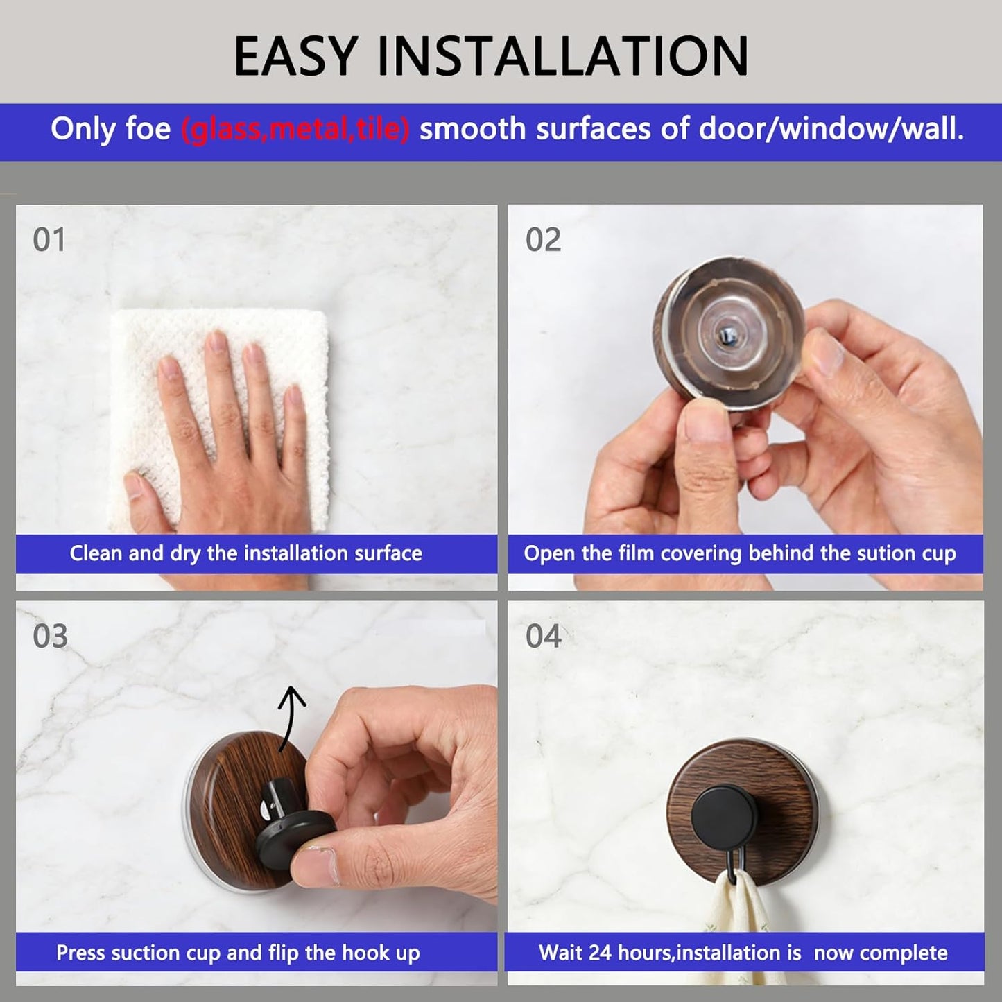 Skiennix Heavy-Duty Wreath Hanger - Versatile Suction Cup Hooks for Front Door & Window | Walnut, 2-Pack