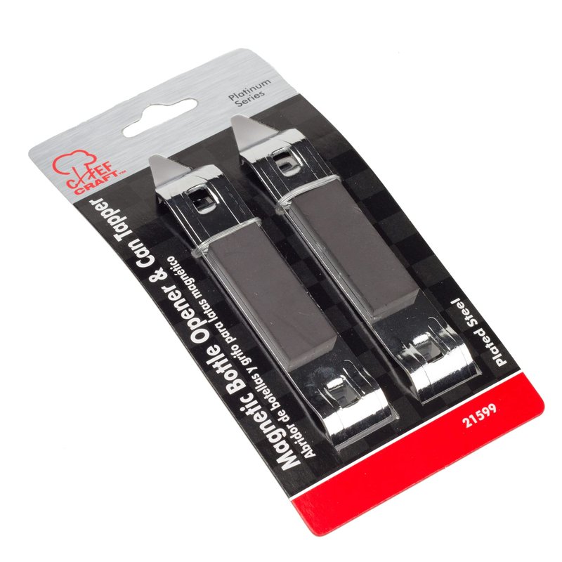 Chef Craft Select Iron Plated Bottle Opener/Can Tapper with Magnet, Pack of 2, 1, Grey