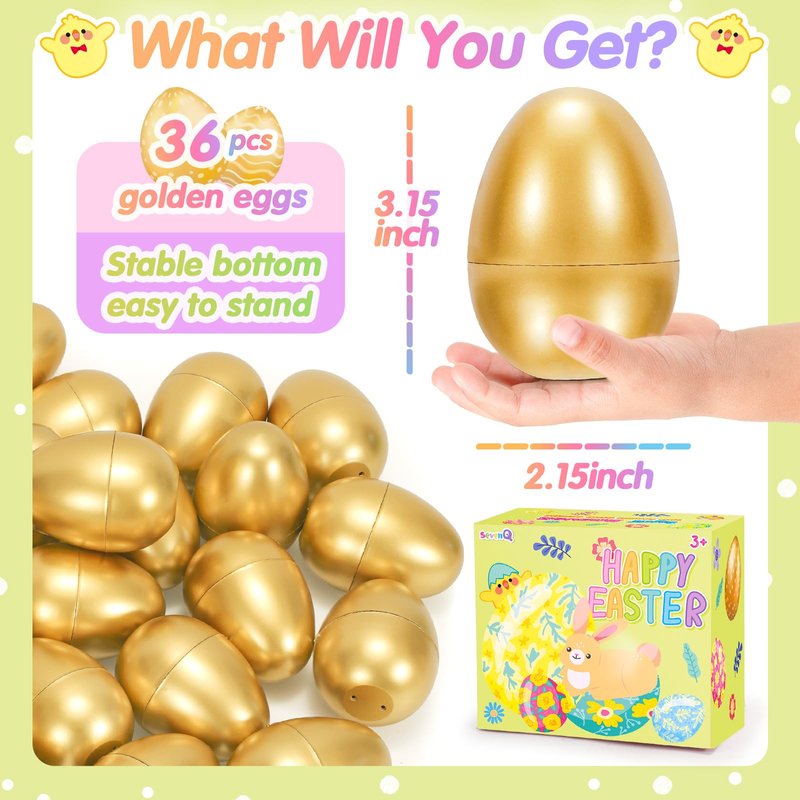 SevenQ Easter Eggs Fillers with Bunny Hair Clips Colorful 24 Pack, Easter Basket Stuffers Party Favors Gift Bags for Kids Cute Stuff Plush Fidget Toys Classroom Treasure Box Egg Hunt Games Supplies