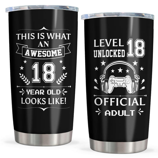 Vuxoye 18th Birthday Gifts for Boys, 18th Birthday Decorations for Boys, 18 Year Old Boy Birthday Gifts, Gift for 18 Year Old Boy, 2007 Bday Present for him, Happy 18th Bday Tumbler 20oz 1PC
