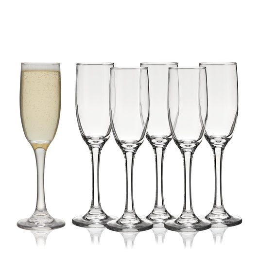 TRUE Stemmed Champagne Flutes, Elegant Clear Champagne Glasses Gift Set, Perfect for Prosecco, Sparkling Rose, Mocktails, Home Bar, Housewarming Party, Wedding Gifts, 5.75 oz, Set of 6