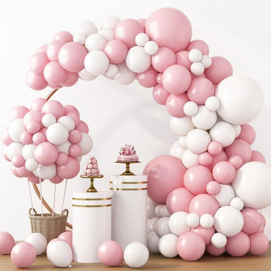 RUBFAC White and Pink Balloons 129pcs Different Sizes Pack of 18 12 10 5 Inch, Latex Baby Pastel Pink Balloon Garland Arch Kit for Birthday Party Wedding Anniversary Baby Shower Gender Reveal