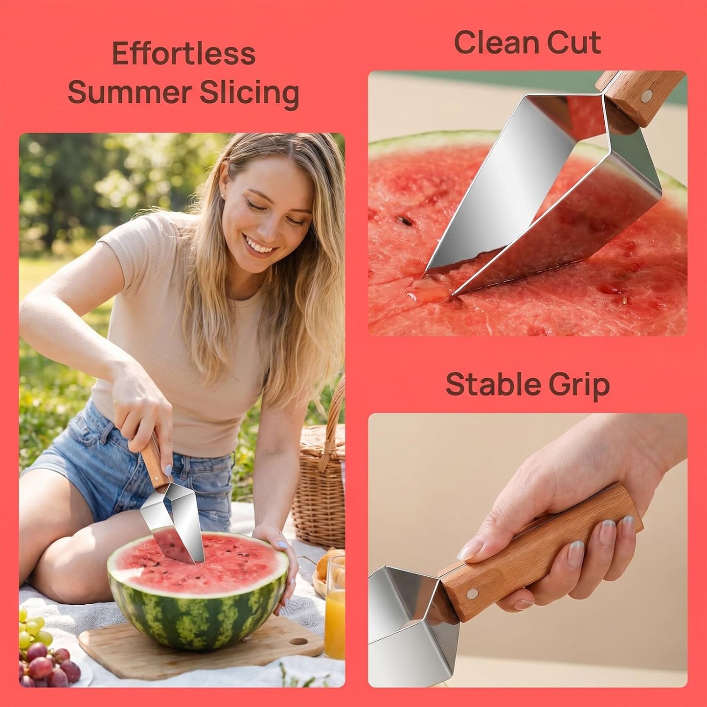 Skiennix Triangle Watermelon Cutter - Stainless Steel Quick Fruit Slicer for Home & Camping (1 Piece)