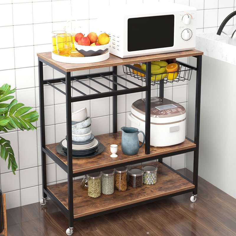 soges Kitchen Baker's Rack Kitchen Cart Utility Storage Shelf Microwave Oven Stand Storage Shelf Rustic Brown YL-D5002