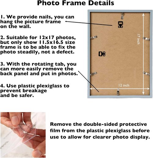 JCJMY 12x17 Picture Frame - Rustic Brown Wall Hanging Frame with Shatter-Resistant Plexiglass