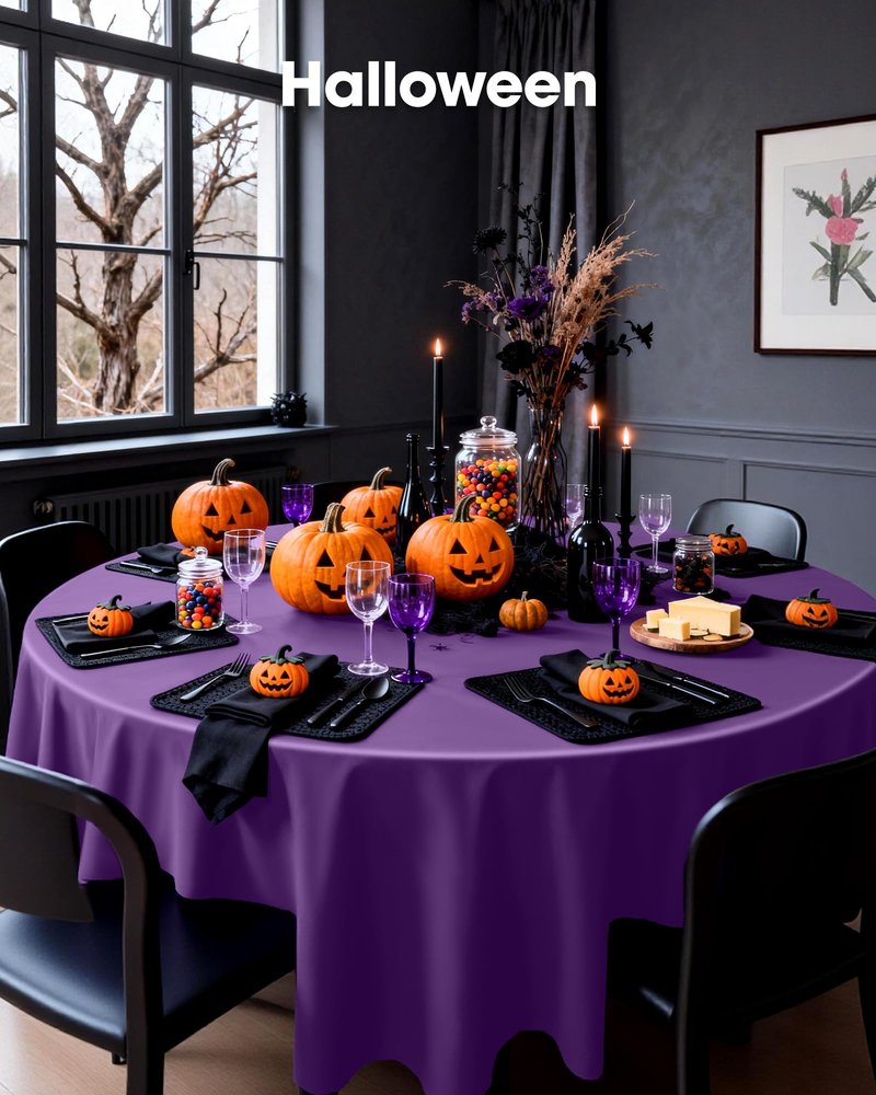 Pureegg Plastic Table Cloth Disposable 10 Pack, 84'' Round Table Cloths, Halloween Party Decorations, Summerween Decor, Halloween Tablecloths, Round, Plastic Cover, Leakproof & Sturdy, Purple