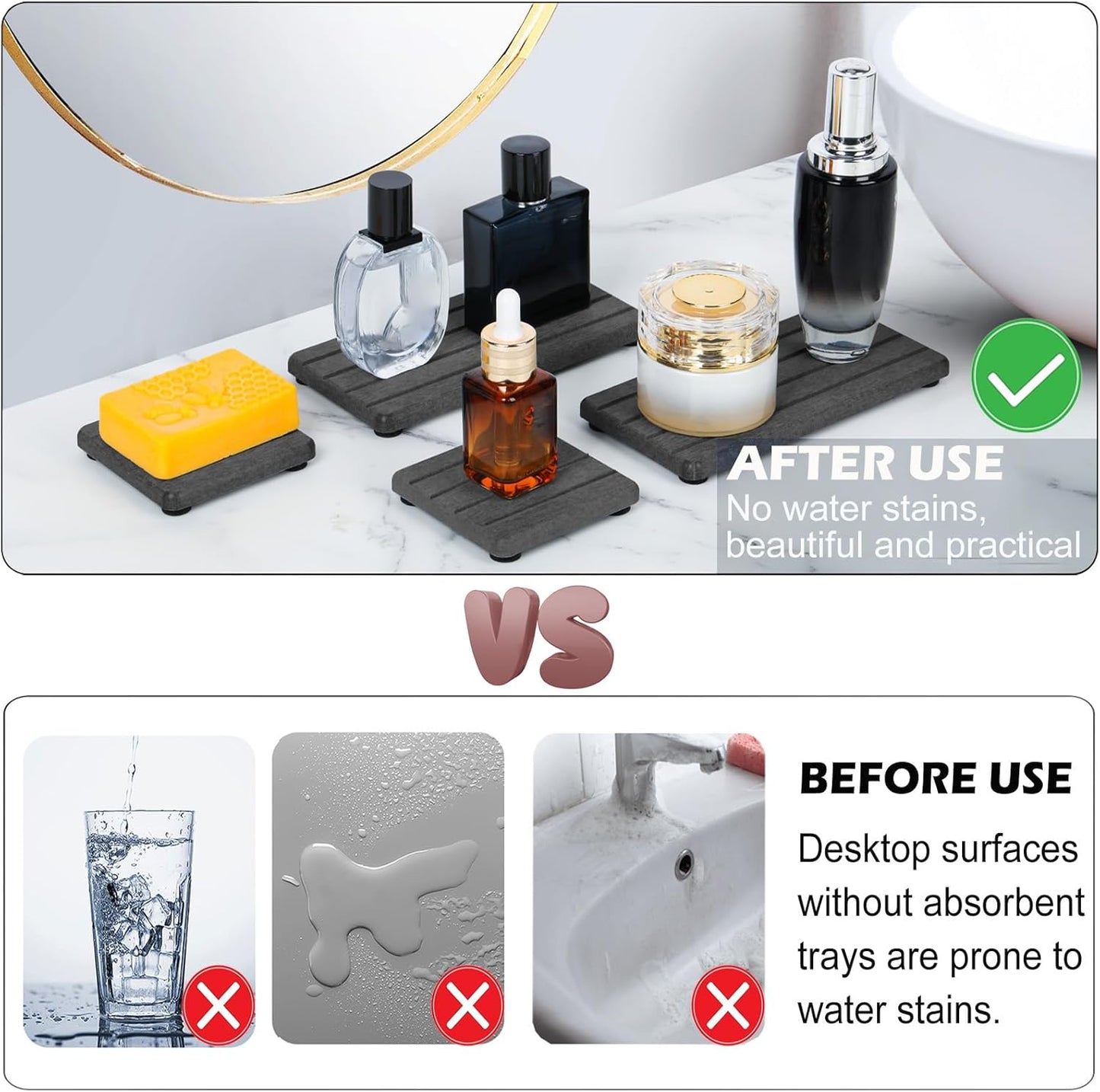 Skiennix Diatomite Soap Tray - Fast Drying Water Absorbing Coaster for Bathroom & Kitchen | 4PCS Set