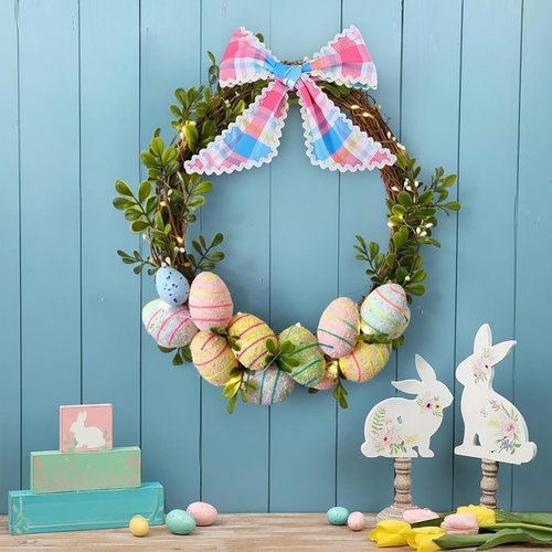 DYSHAYEN Wreath Sash - Canvas RIC Rac Trim for Front Door | Rainbow Gingham Indoor/Outdoor Decor