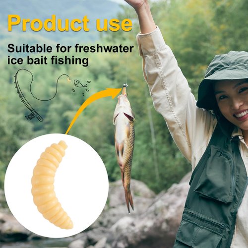 HINZIC 250Pcs Halloween Fake Worms, 20mm Soft Fishing Lure Plastic Maggots Baits Worm Realistic Wax Worm for Freshwater Ice Lure Fishing Bass