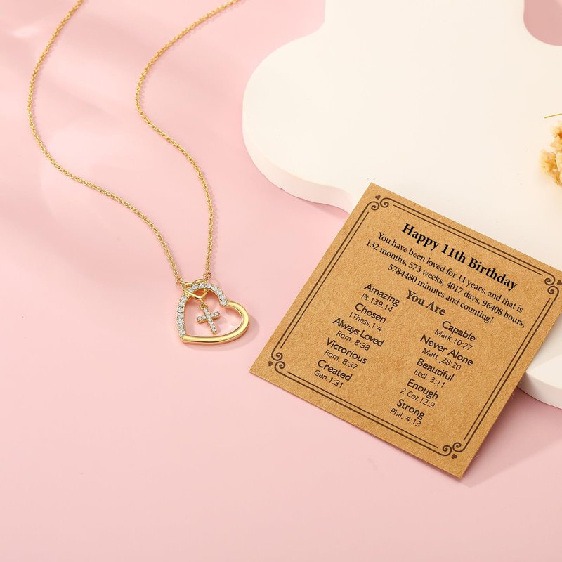ESPVO 7 Year Old Girl Birthday Gift Happy 7th Seven Yr Cross Heart Necklace Jewelry Presents Stuff Decorations for Girls