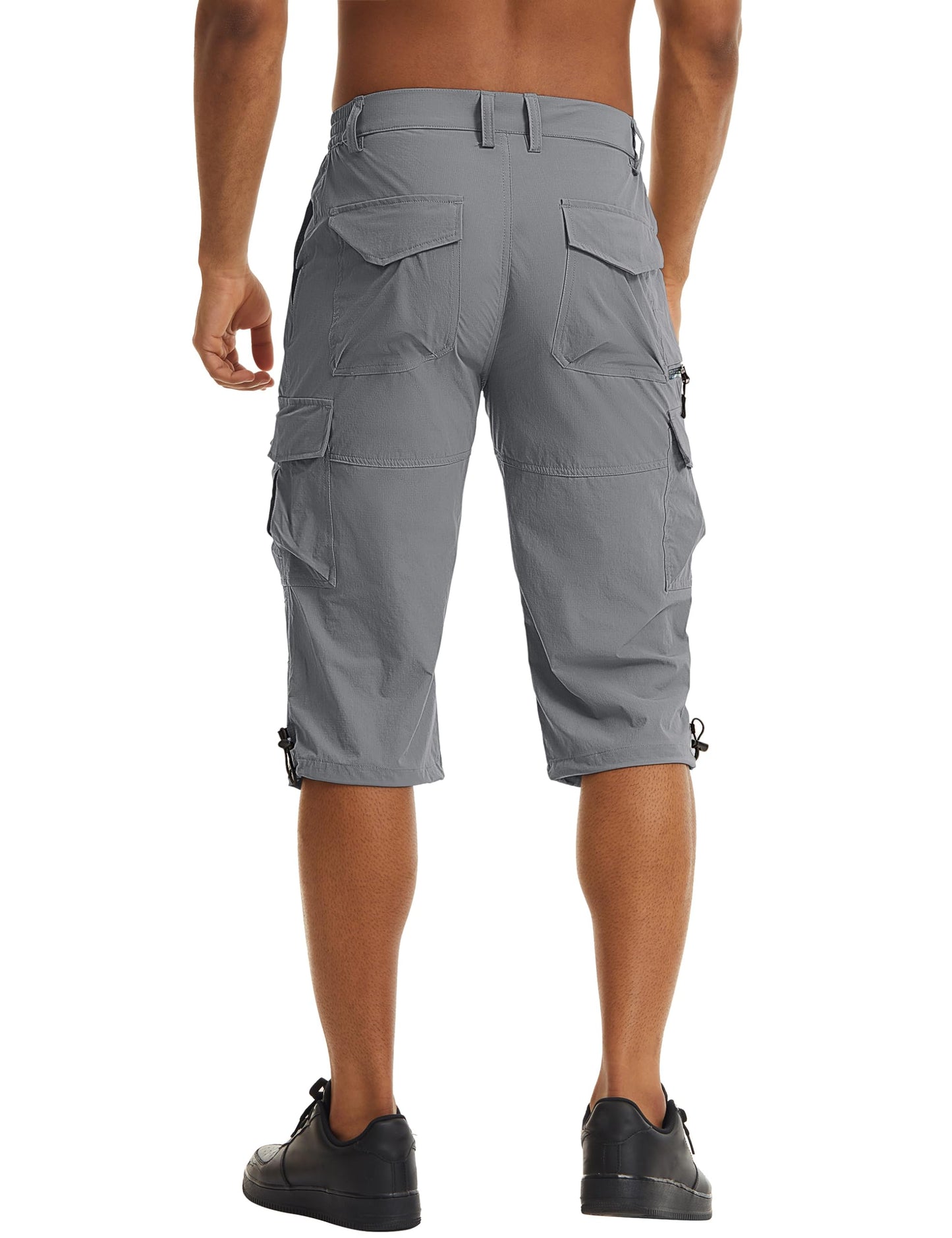 TACVASEN Mens Long Shorts Quick Dry Cargo Hiking Stretch Capri Pants Elastic Waist 3/4 Shorts Casual Below Knee Travel Bike Golf Light Grey