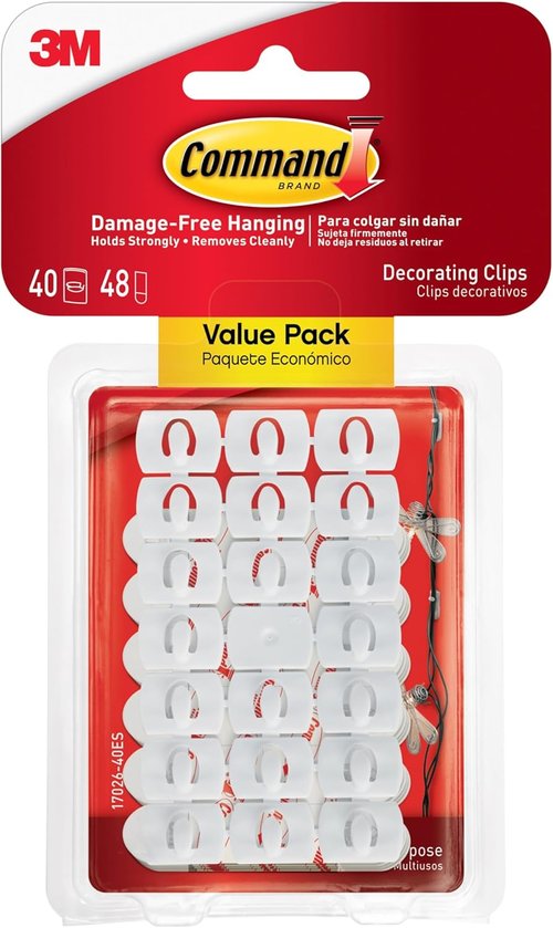 Command Decorating Clips - Damage-Free Hanging Light Clips with Adhesive Strips | 40 Clips & 48 Strips