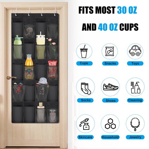 DARCKLE 40oz Water Bottle Organizer Compatible with Stanley Cup, 20 Large Water Bottle Storage for Stanley Cup Organizer Waterproof Beathable Oxford Fabric,Storage Hangs Wall Door for Shoes,Doll