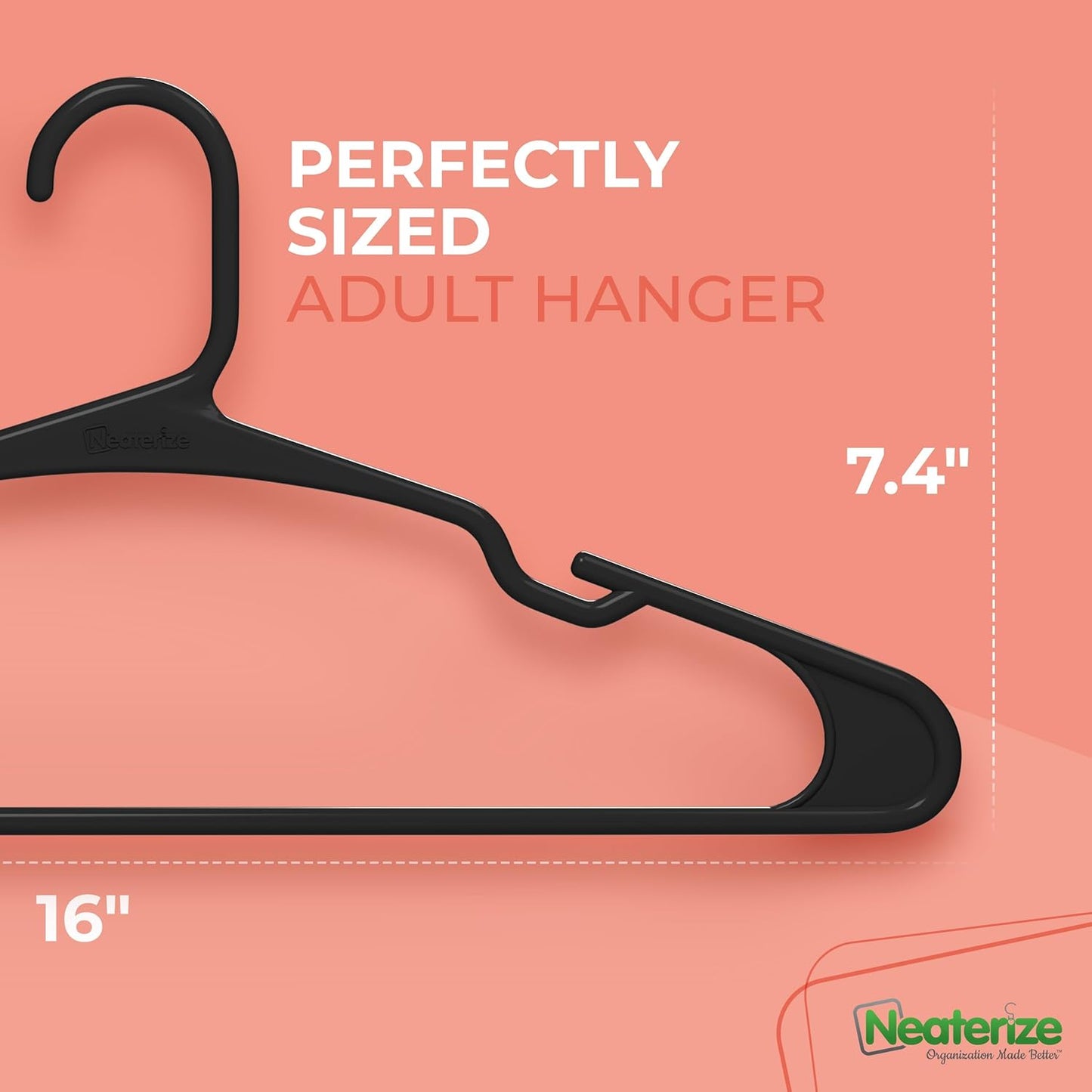 Neaterize Plastic Clothes Hangers - Space-Saving 50-Pack for Adults | Perfect for Coats & Closets - Black