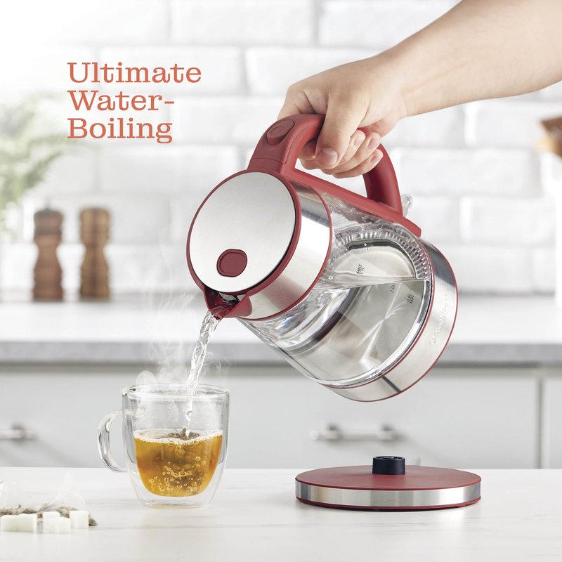 Speed-Boil Water Electric Kettle, 1.7L 1500W, Coffee & Tea Kettle Borosilicate Glass, Water Boiler, Auto Shut-Off, Cool Touch Handle, Base Detachable, LED. 360° Rotation, Boil Dry Protection