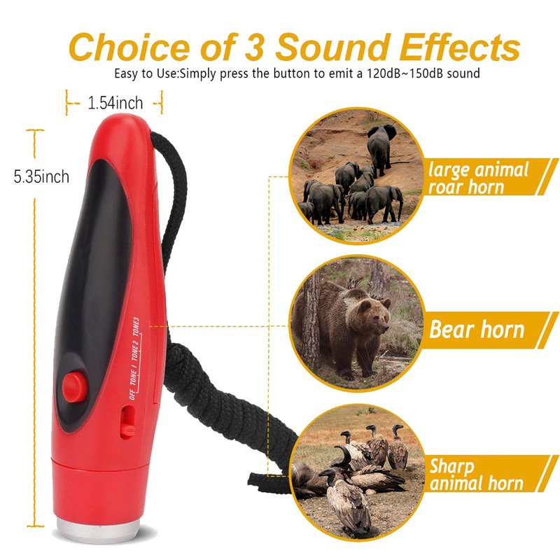 JIUSAIRUI 120dB Electronic Bear Horn to Scare Bears- Loud Air Horn for Safety Hiking Camping Emergency Whistle Can Replace Bear Bell