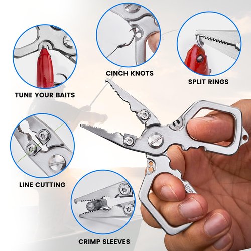Hikolit 4 inch Fishing Pliers Saltwater, Stainless Steel Fishing Pliers with Split Ring, Fish Hook Remover, Tungsten Carbide Cutters, Fishing Gift for Men