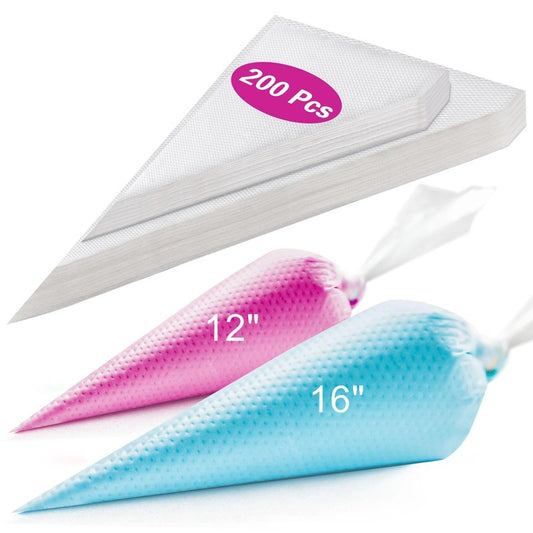Piping Bags 12 & 16 Inch, 200 PCS Tipless Piping Bags Disposable Pastry Bags Thick Icing Bags for Decorating Cake Cookies