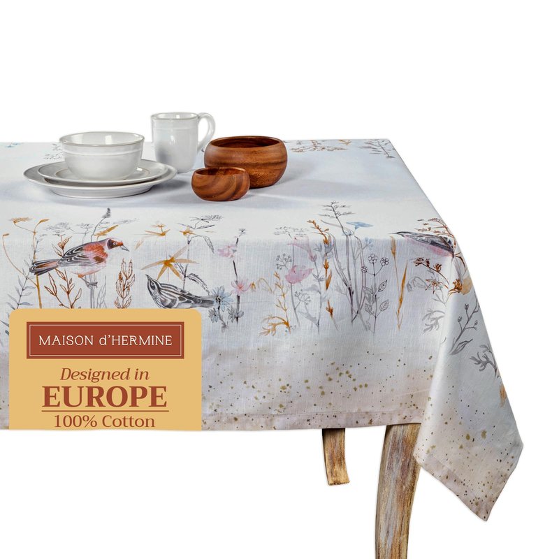 Maison d' Hermine Table Cloth Rectangle Table 100% Cotton 60 x 120 Inches Tablecloth Reusable Decorative for Dining Kitchen Farmhouse Home Gifts for Mothers Day Spring Summer- Meadow Florals - Beige