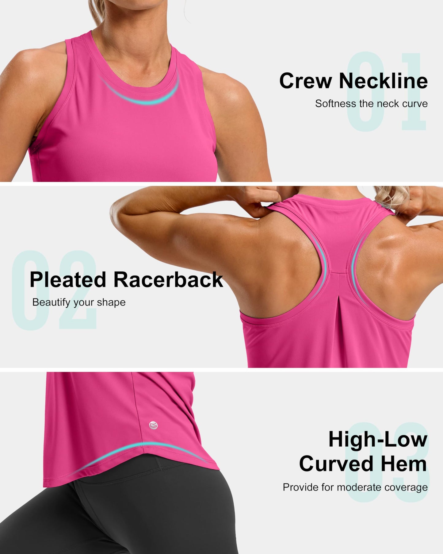 G Gradual Women's Workout Tank Tops Racerback Athletic Yoga Tops Loose Fit Sleeveless Running Gym Sports Shirts for Women(Magenta,M)