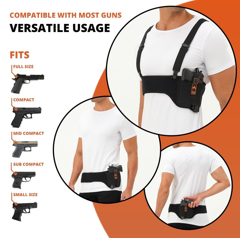 Tems Active Shoulder Holster for Concealed Carry – Concealed Chest Holster, Universal Gun Holster for Men & Women Fits Glock, S&W, Sig and Most Pistols (45“ (Fits Bust/Belly Sizes up to 42"), Right)