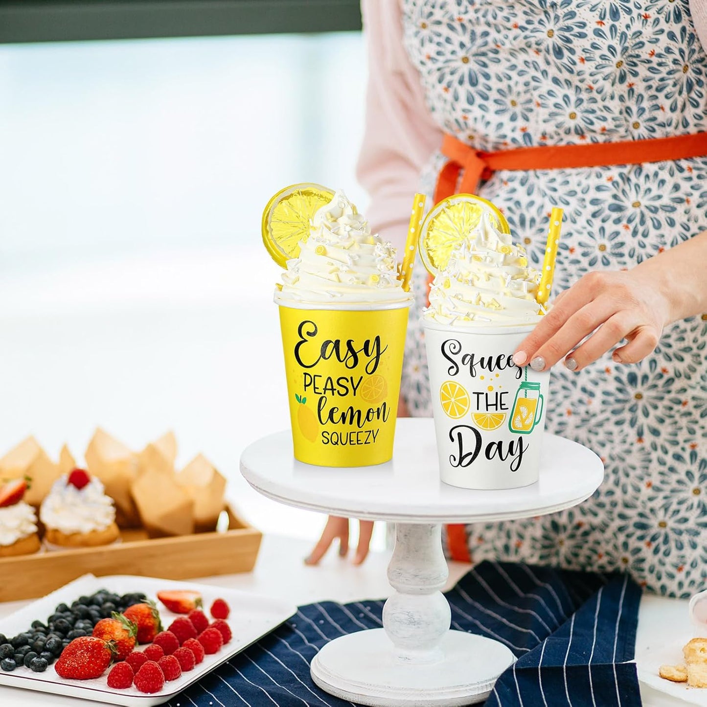 Yungyan Lemon Tiered Tray Decor - Faux Whipped Cream Cups for Summer Parties | 2 Pcs Set