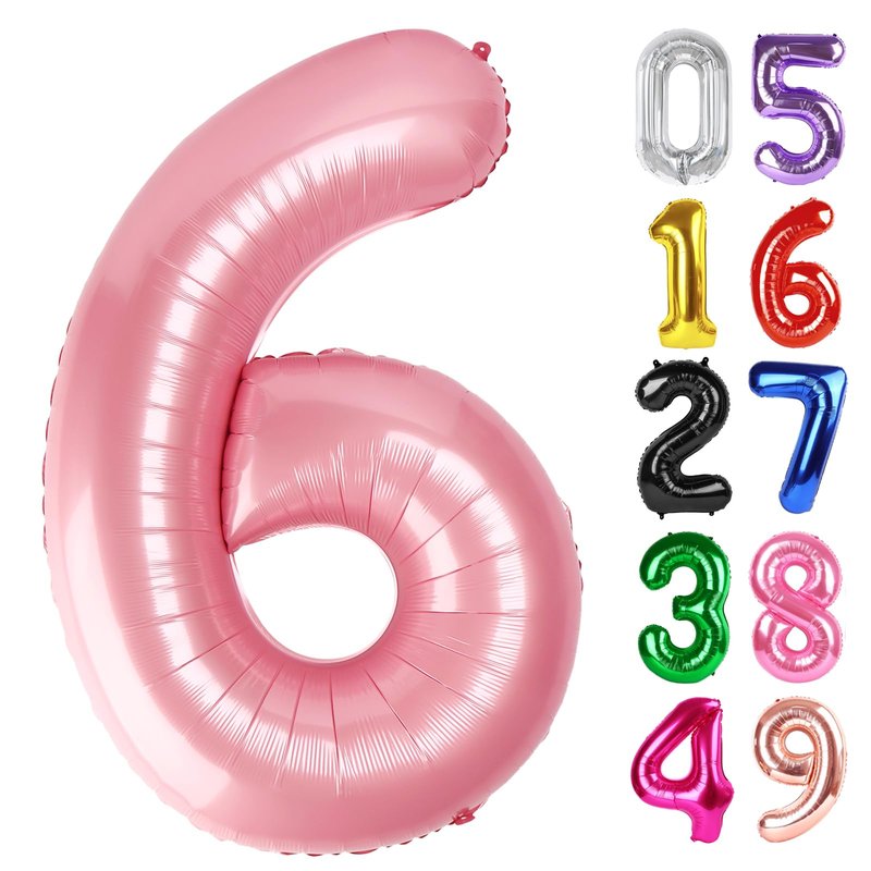 Pearlescent Pink Number 6 Balloon 40 Inch, 6th Birthday Party Decorations for Children, Giant 6 Foil Balloon for Party Supplies