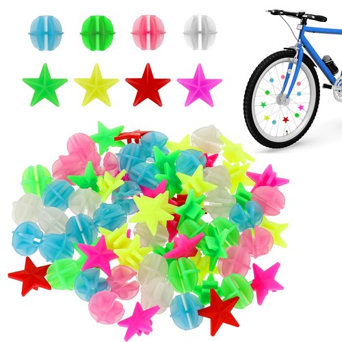 KALIONE 72 Pcs Bike Wheel Spokes Bead Colorful Bicycle Decoration Star Round Bike Spokes Plastic Clip Bead, Bike Spoke Covers Wheel Decorations Bicycle Spokes Accessories