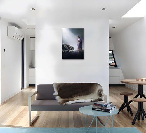 Jesus and Lamb Canvas Wall Art - Christian Shepherd Protects Lamb | Inspirational Home Decor