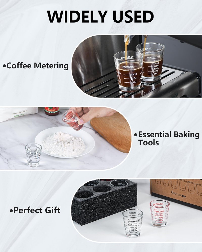 Shot Glasses Measuring Cup Set 4PACK Espresso Shot Glasses Liquid Heavy Glass 26-Incremental Measurement 1 OZ, 2 TBS, 6 TSP, 30 ML Kitchen Tools (Red)