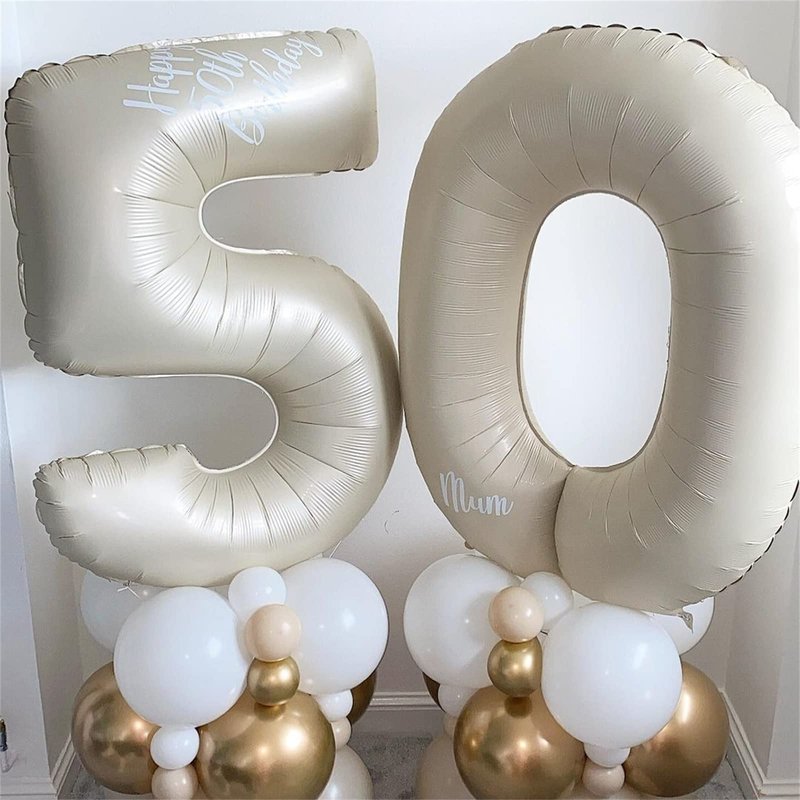 Beige Number 5 Balloon for Girls Boys, 40 Inch Large Cream Number 0-9 Foil Mylar Helium Digital Balloons Set for Women Men Birthday Graduation Anniversary Party Decorations Celebration Supplies
